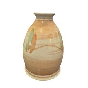 Handcrafted Ceramic Vase With Abstract Leaf Design & Neutral Tones